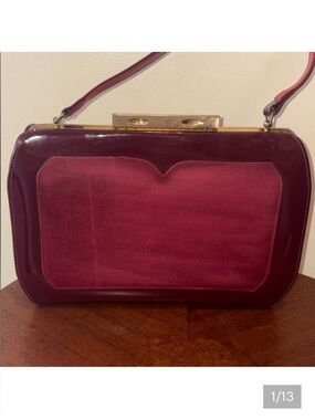 Town & Country Vintage 50’s Satchel Shoulder bag  burgundy red wine Suede Patent